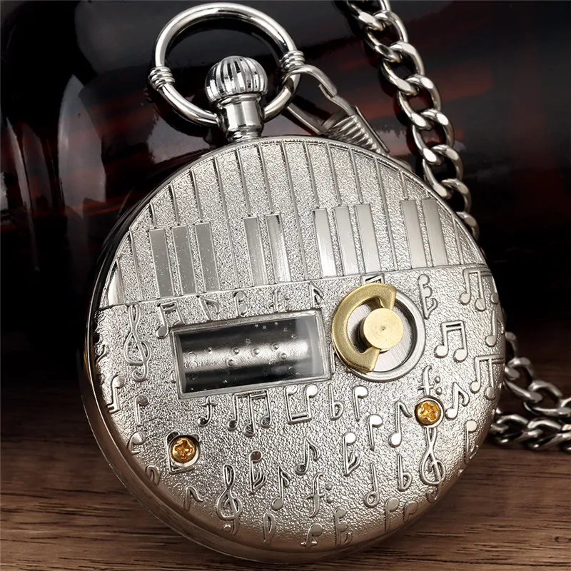Retro Play Music Quarz-Taschenuhr mit Käferblatt-Muster Castle in the Sky Melody Eleganter Vintage-Uhr mit FOB-Kette – Detail 4