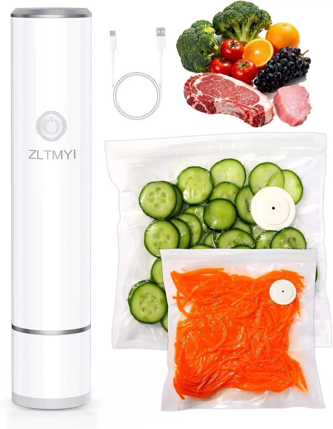

Ручной вакуумный упаковщик для пищевых продуктов, компактный портативный вакуумный насос для сохранения свежести продуктов с 20 многоразовыми вакуумными пакетами без BPA, перезаряжаемый через Type-C
