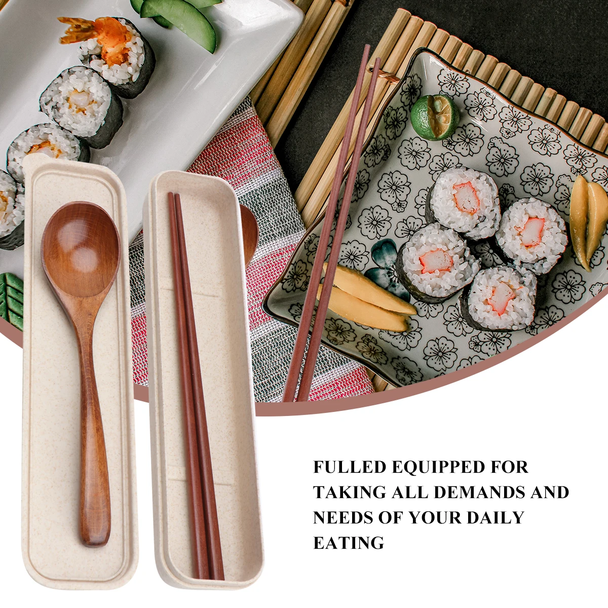 

3Pcs Reusable Wooden Spoon Chopsticks Set Elegant Cutlery Kit with Box Portable for Party Travel Picnic Coffee