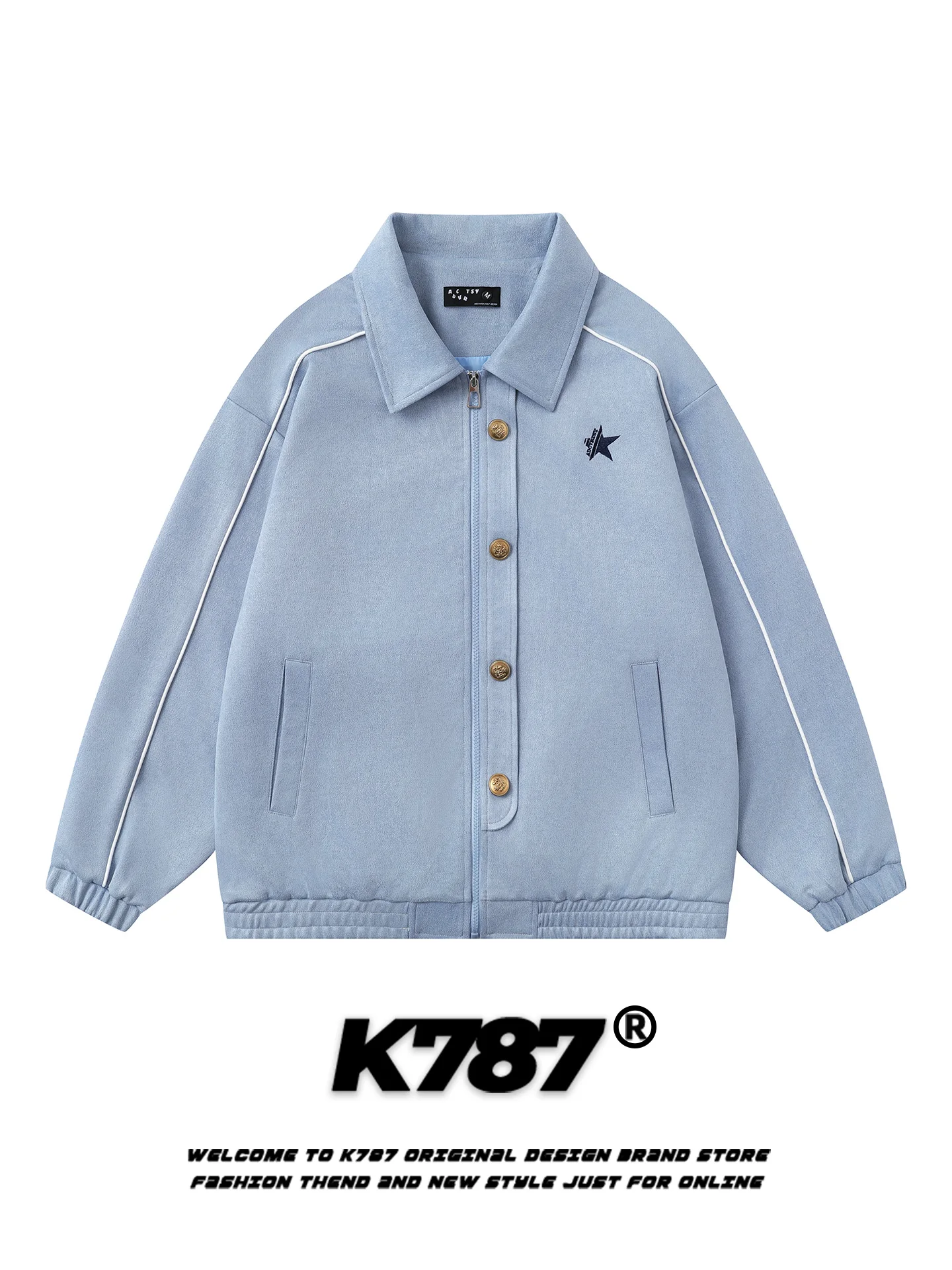 

K787 American Retro Vintage Collar Jaet Men's Women's Star Embroidery Loose Casual Couple Outerwear Spring Commute