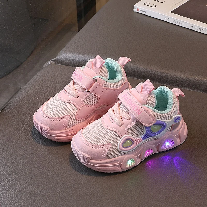 

Spring and Autumn New Mesh Light Children's Shoes for Boys and Girls with Bright Lights Small Children's Casual Sports Shoes