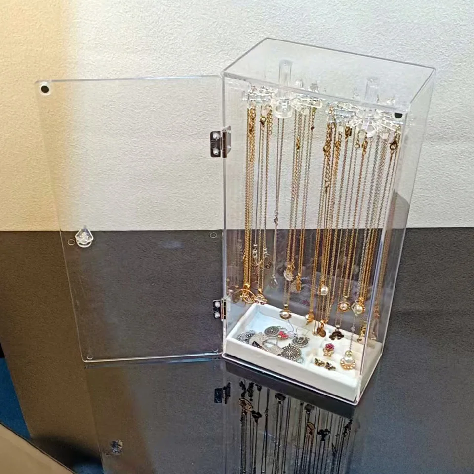 

Женский органайзер для ювелирных изделий, вращающаяся полка, прозрачные ожерелья, кулон, витрина, подставка, кольца, держатель для сережек, коробка