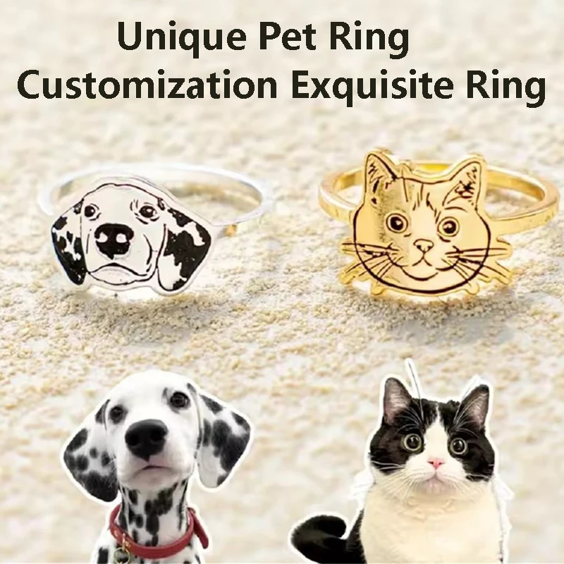 Personalized Custom Photo Dog Cat Men's Women's Stainless Steel Ring Cute Pet Ring, Unique Rings High-Quality and Elegant Gifts