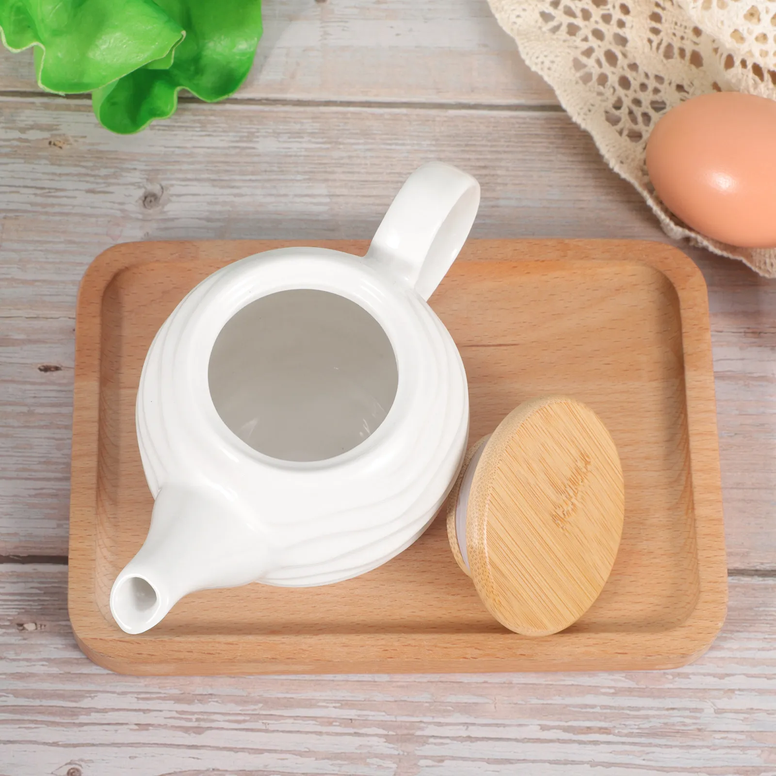 1Pcs Sauce Jar Ceramic Oil Pot Bamboo Lid Multi-Purpose Seasoning Dispenser Kitchen Vinegar Cruet Storage Container Serving Jug