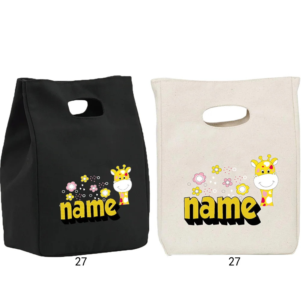 Personalized Customization Name Lunch Box Portable Insulated Lunch Bag Insulated Food Picnic Tote Bag Giraffe Pattern