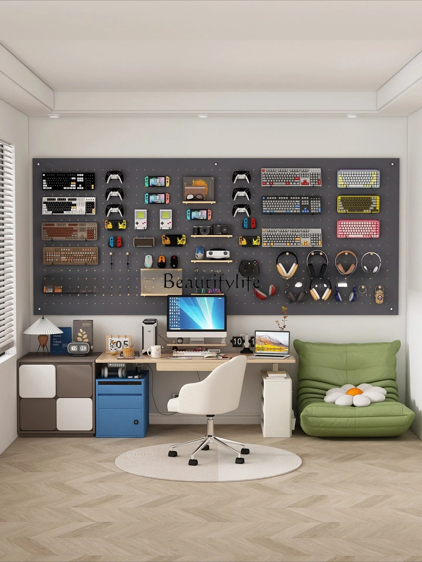 페그보드 디스플레이 랙 벽걸이 수납장 구름 모양 원목 맞춤형 L자형