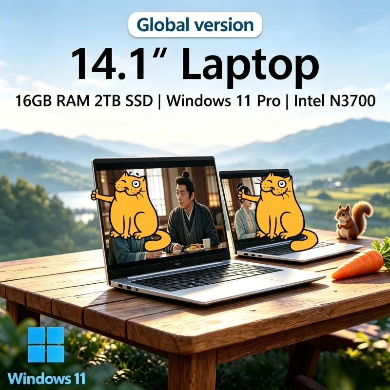 

2026 Resplendent Featherlight 14.1'' Hyperslim Laptop 16GB RAM SSD Intel N3700 1080P Screen Windows 11 Pro Literate