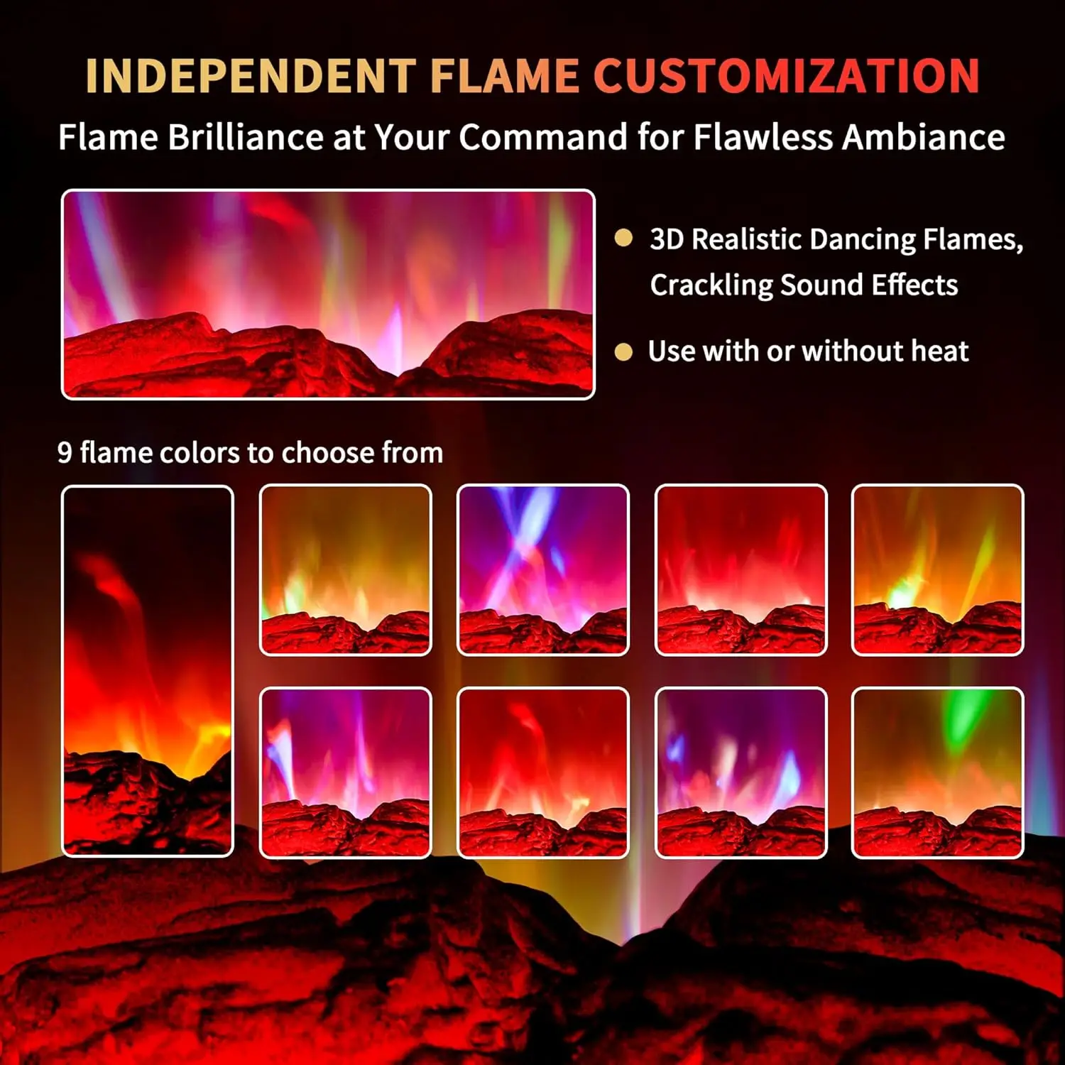 Electric Fireplace Heater 22' Freestanding Infrared Quartz Fireplace with 3D Flame Effect, Remote Control, Timer, Overheat Prote