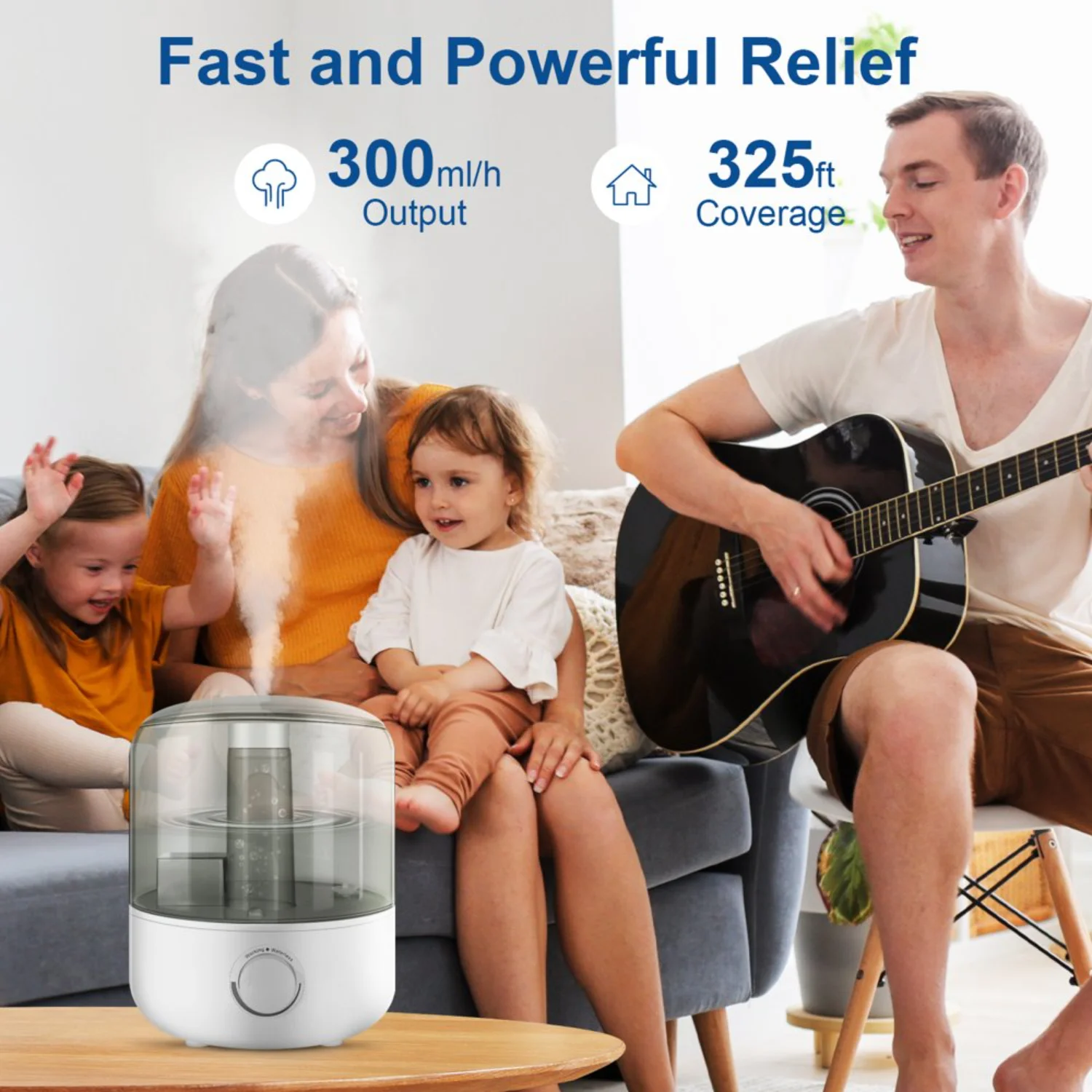 NOWOŚĆ Nawilżacz do sypialni - zbiornik na wodę o pojemności 1 galona, automatyczne wyłączanie, wyjątkowo cicha chłodna mgiełka dla dziecka - 360 °   Podwójna obrotowa dysza