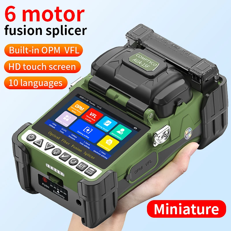 

COMPTYCO AUA-15F/L-70C Fiber Optic Fusion Splicer 10 Languages Touch Screen 6 Motors Mini Fiber Fusion Machine Built-in OPM VFL