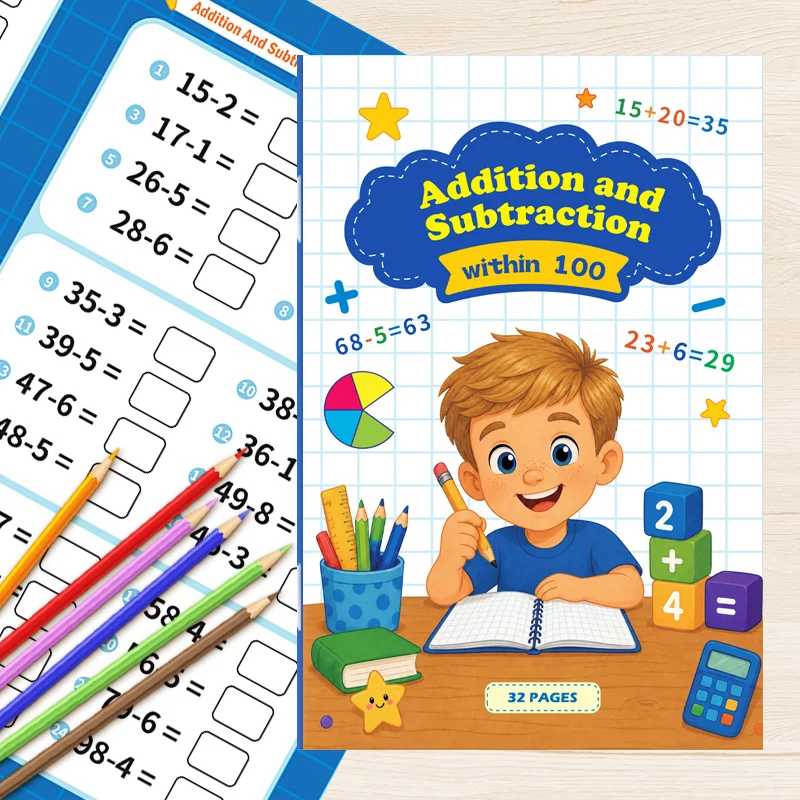 A Math Oral Calculation English Arithmetic Problem Book Within 100, Math Operation Enlightenment Workbook, Learning & Education