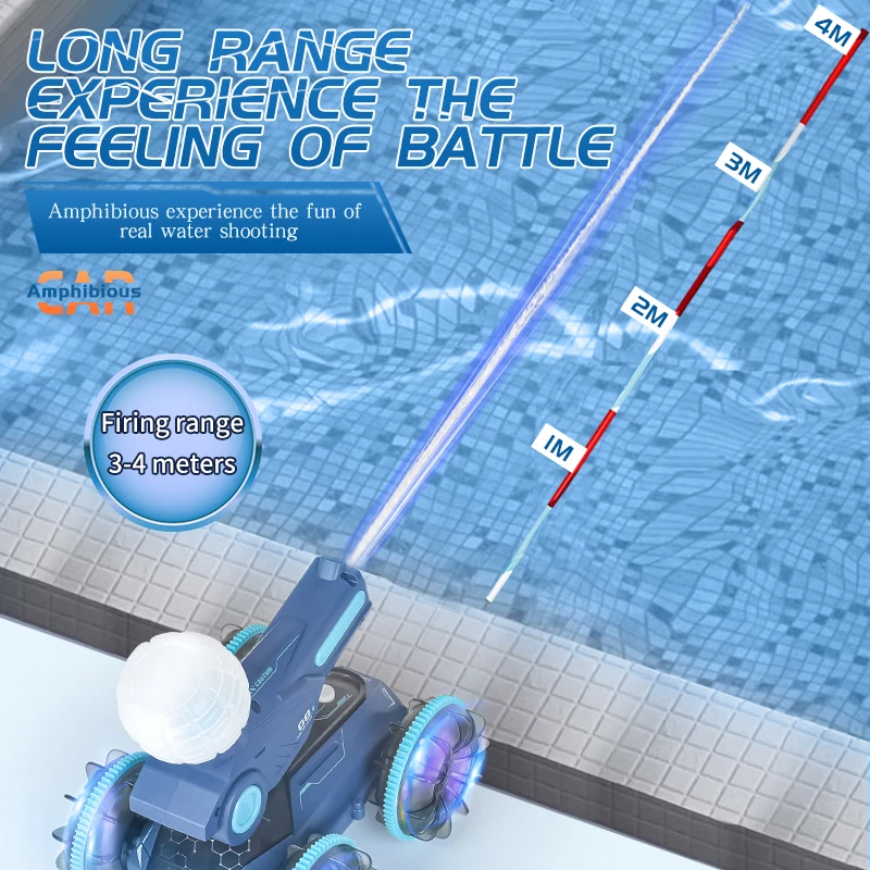 Carro de controle remoto anfíbio infantil, tanque, navio pode lançar spray de água, pistola de sucção de água automática, brinquedo de carro com sensor de obura