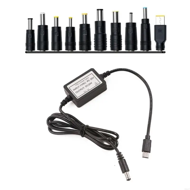 96GF كابل الطاقة فولتية قابلة للتعديل محول الطاقة مع نصائح محول قابلة للتبديل PVC ملمس لعشاق التكنولوجيا