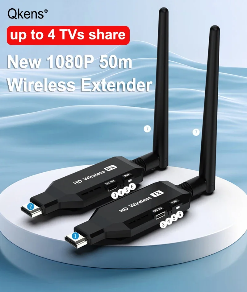 1080p 50m HDMI Extender Wireless Video Transmitter or Receiver Screen Share Display for PS5 Computer Camera PC To TV Projector