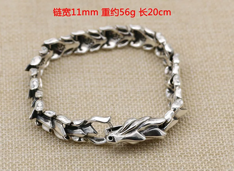 Cool Style s925 Sterling Silver Thai Silver Dragon Bone Personalized Leading Bracelet Wide Face Trendy Male Dominant Zodiac Tren