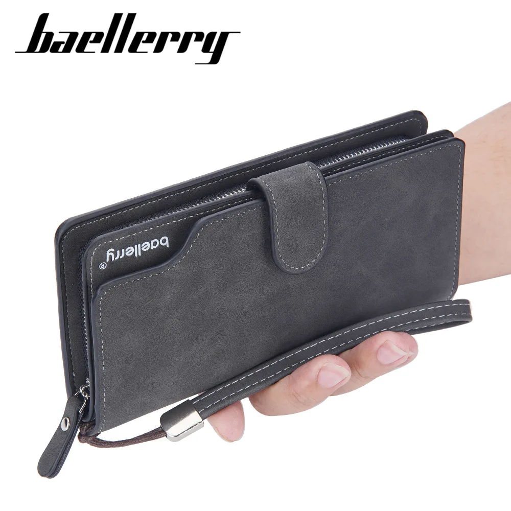 

Baellerry Men's Clutch Bag, European and American Nubuck Leather Multi-card Slot, Zipper Buckle Wallet, Vintage Pouch