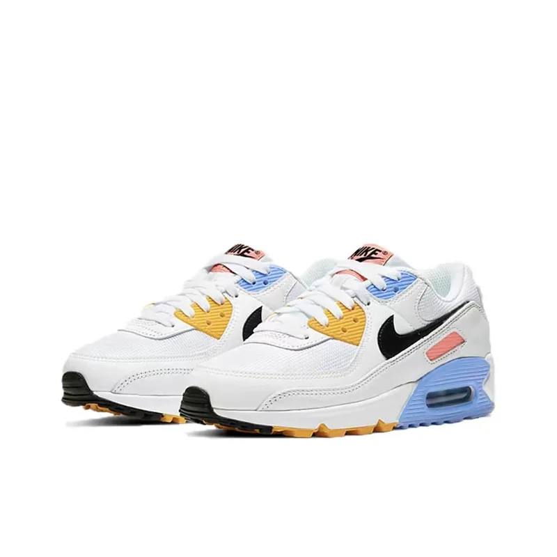 Nike Air Max 90 Women's Casual Minimalist Shock Absorption Cushioned Breathable Gump Running Shoes White/Blue CZ3950-100