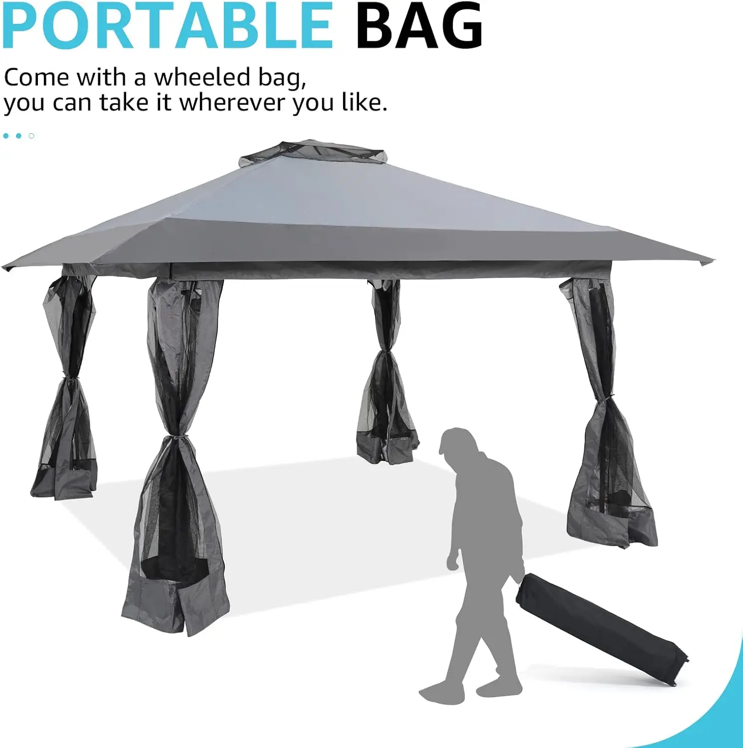 13’x13’ Pop Up Gazebo, Outdoor Canopy Tent Shade with Metal Frame Mosquito Netting for Patio