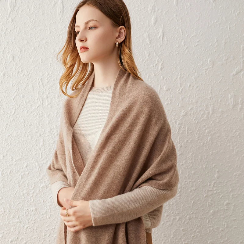 وشاح نسائي من الكشمير الخالص 100% الأكثر مبيعًا، عصري ودافئ، وشاح كشمير طويل محبوك للنساء لخريف وشتاء