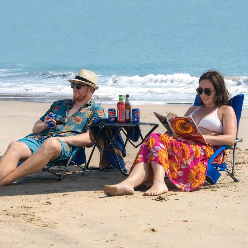2 Pack Lightweight Low Beach Chairs with Breathable Mesh Back,6LBS Folding Portable Sand Chairs with Cup Holder, Heavy Duty 300