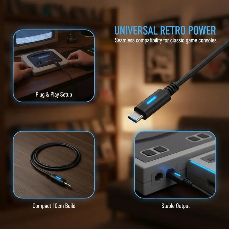 Center Negative 5.5x2.1mm PD USB C to DC Charging Cable 1.2M Long Power Cord for Retro Game Consoles