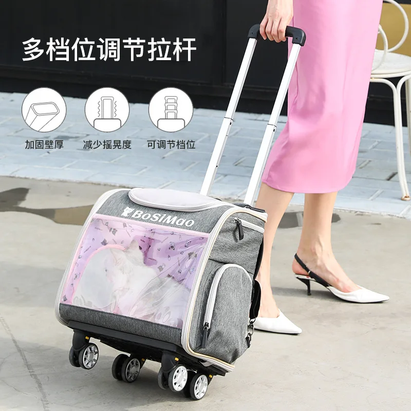 Pet Multi-functional Outgoing Trolley Bag Transparent Cat Bag Removable Trolley Box Space Capsule Cat Dog Trolley Backpack