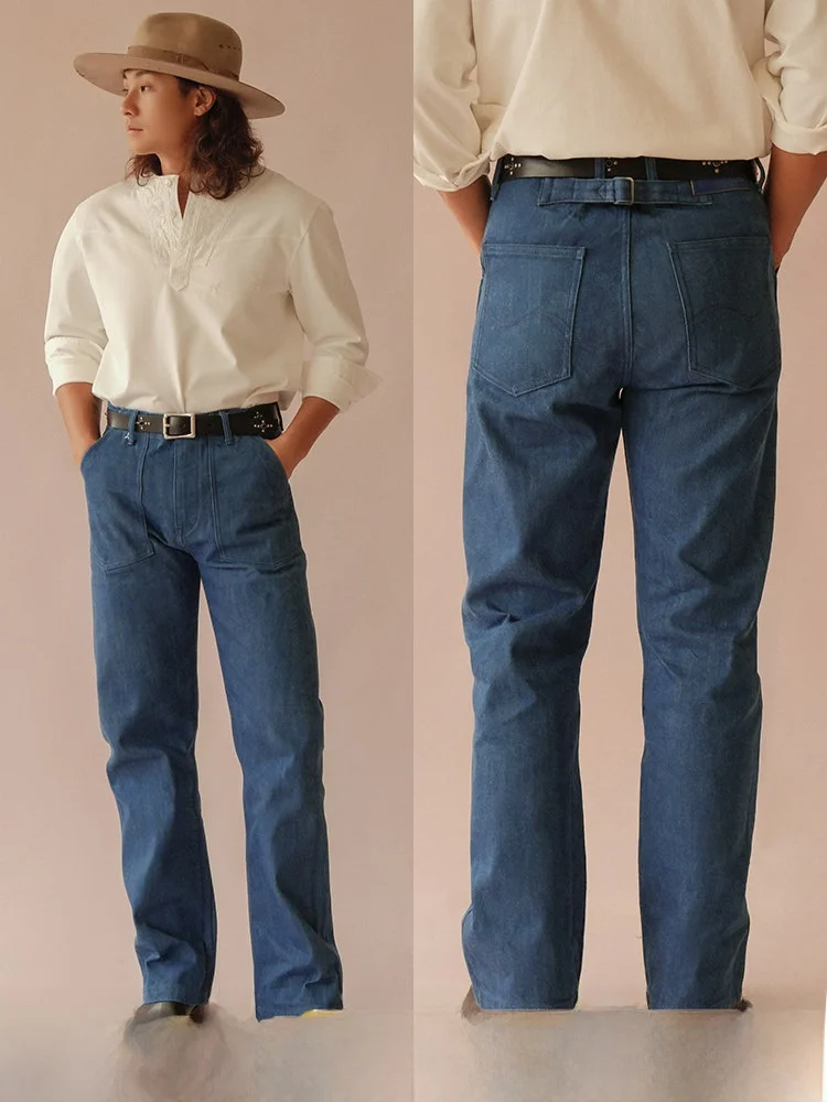 

Джинсы MBBCAR Tear Blue Series из био-хлопка, прямой крой, узкая талия, красные детали, повседневные, молодежные