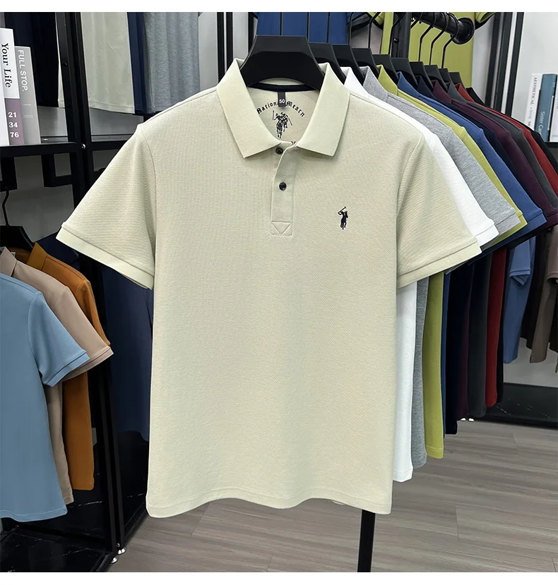 High-End 100% Baumwolle Kurzarm Polo Shirt Sommer Mode Luxus Marke Pony Stickerei T-Shirt Business Freizeit Golf Herrenkleidung – Detail 5