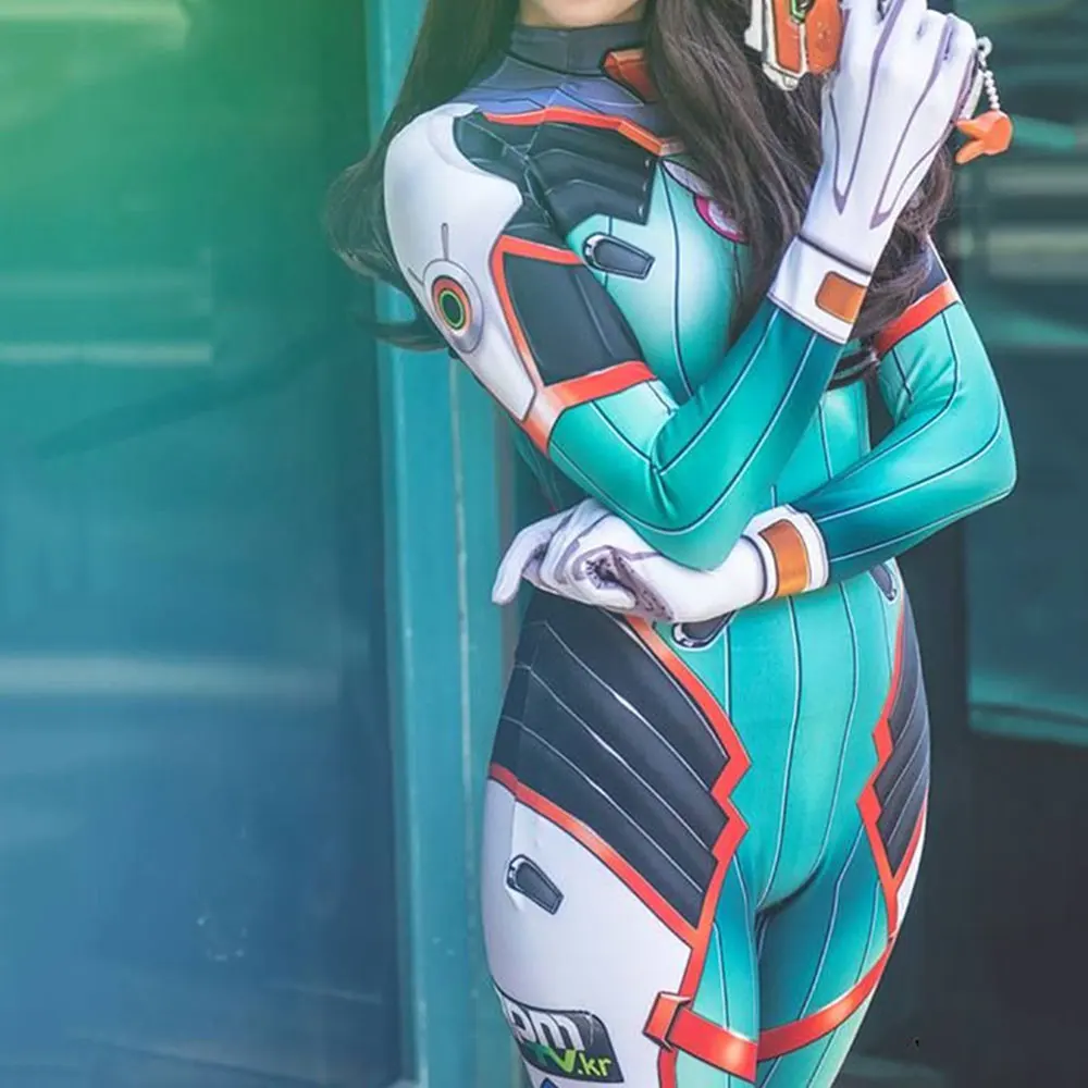 Weibliche D. VA Mandarine Haut Cosplay Kostüme Superheld Zentai Anzug Dva Halloween Bodysuit Erwachsene Kinder Party Overall