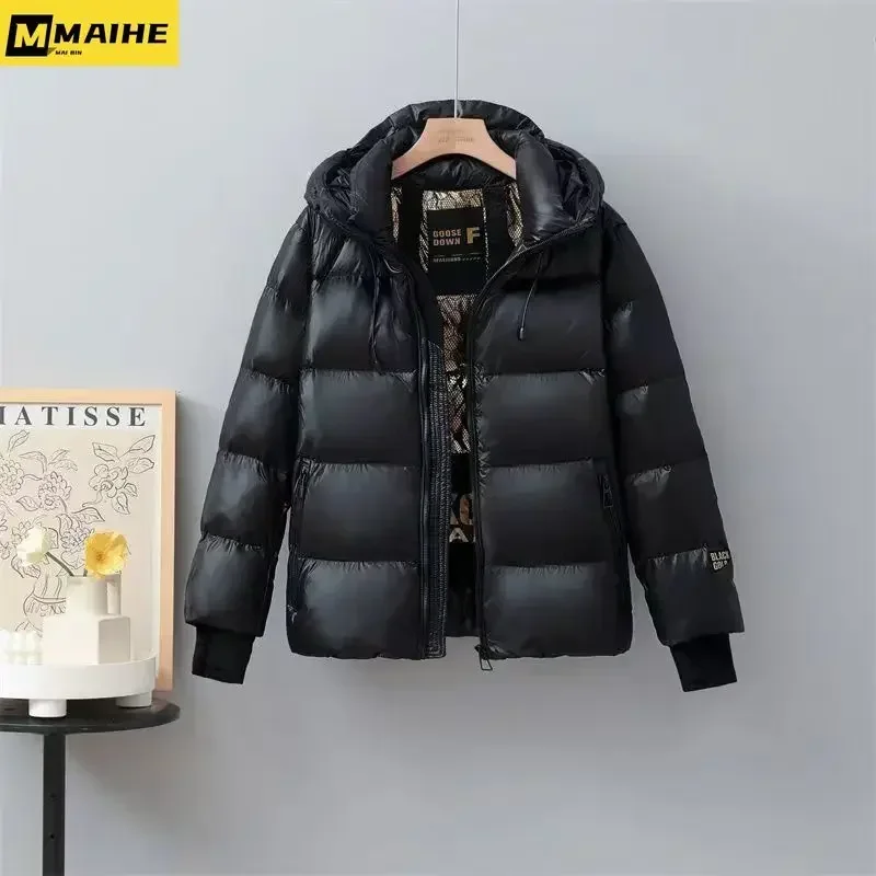 Veste courte en coton super épais pour hommes, Parka d\'hiver, Noir, Or, Rétro, Amoureux, Extérieur, Combinaison de ski à capuche, Coupe-vent,