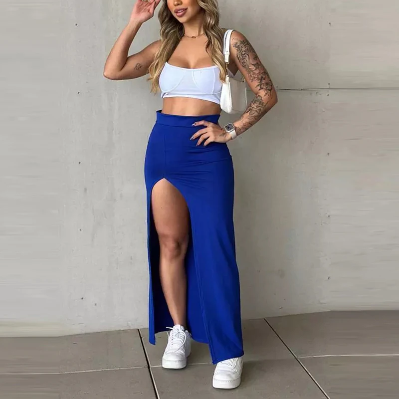 

Сексуальные юбки с высокой талией, однотонные юбки с разрезом по бокам, пикантные девушки, локомотив, тонкие длинные юбки с запахом бедер, уличная мода, эластичные юбки