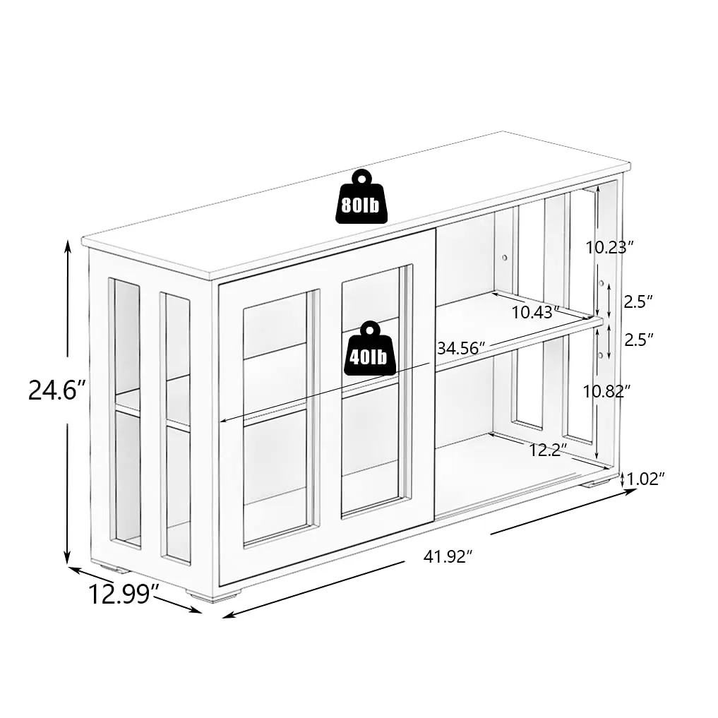 Glass Door Sideboard Buffet Adjustable Shelf Stackable Kitchen Storage Cabinet Black, Customized