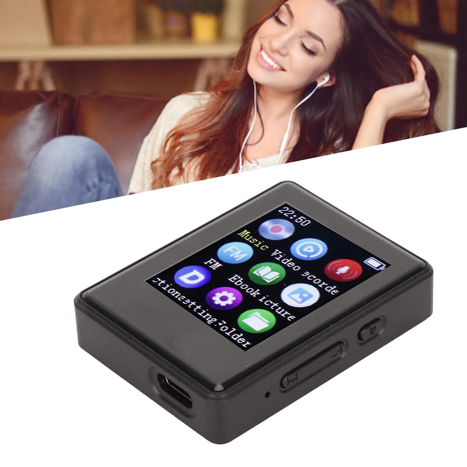 zk30 MP3 Player Bluetooth 5.0 1.77 Inch Screen HiFi FM Radio Recording Electric Book Photo Portable MP3 MP4 Player With 0 16 34g