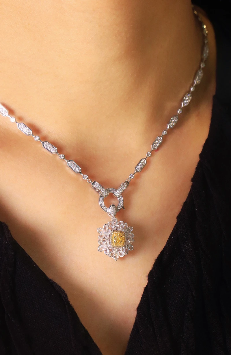 LUOWEND 100% 18K عقد ذهب أبيض فاخر النمط الكلاسيكي 2.0 قيراط قلادة الماس الطبيعي الحقيقي للنساء مجوهرات الحفلات العالية