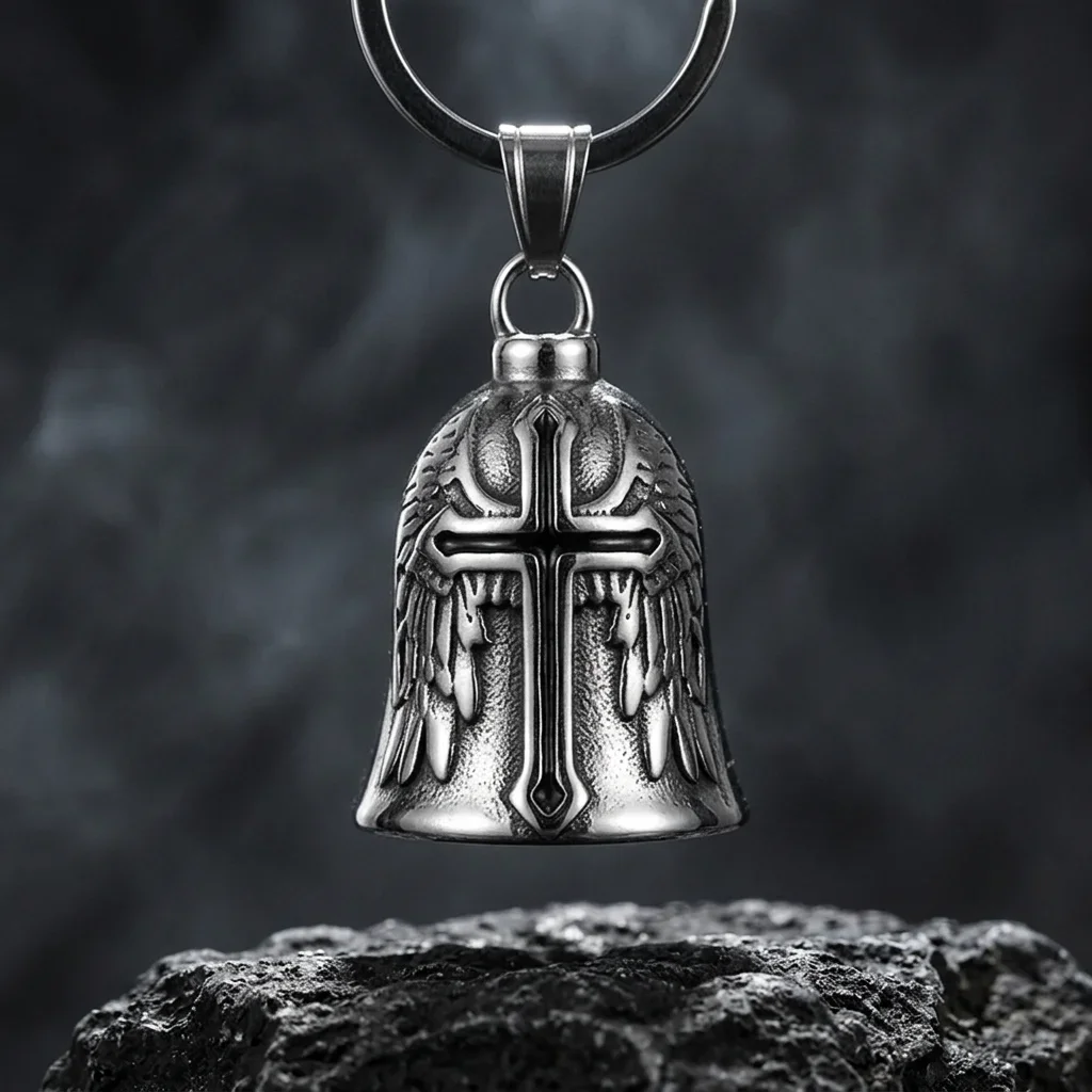 Motorcycle Lucky Charm Bell, Chrome Finished Stainless Steel Bell with Mount Hanger, Biker Accessory for Motorbike Decor