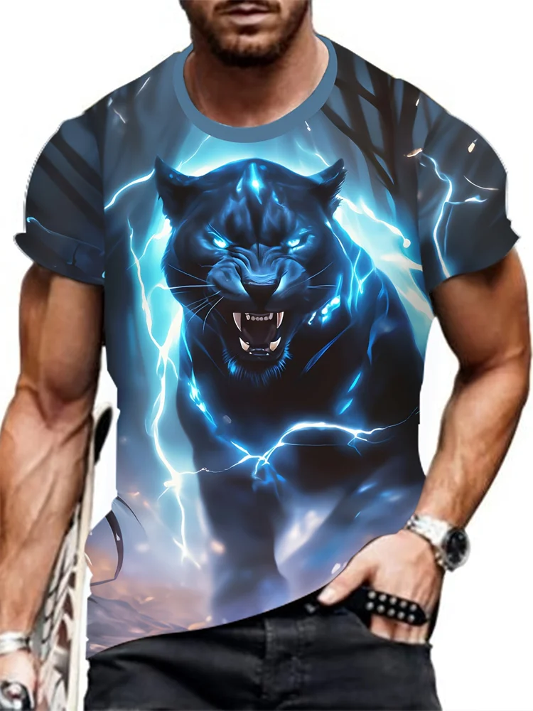 2024 Summer King of The Forest Lion T-Shirt New 3D Animal Pattern Men's T-Shirt Fashion Leisure Printing Temperament T-Shirt