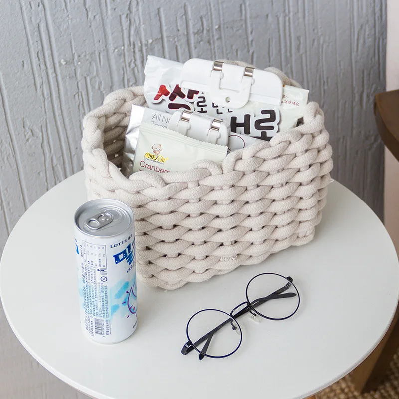 Nordic Handwoven Storage Baskets Books Toy Sundries Storage Basket Ins Style Woven Cosmetic Organizer Desktop Organization