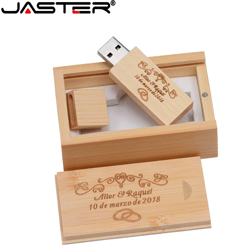 JASTER Logo personnalisé gratuit photographie en bois avec boîte USB 2.0 Flash Drives 64GB 32GB 16GB 8GB 4GB clé mémoire cadeau d'affaires U disque