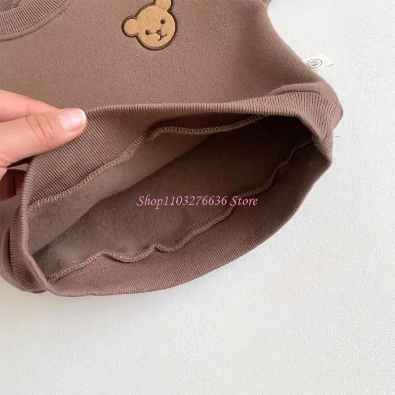 Baby Warm Outfits Cotton Pullover Tops Autumn Winter Long Sleeves Crewneck Sweatshirt with Bear Pattern Baby Clothes