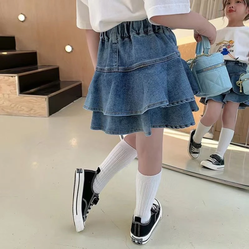 1 Pc Girls Denim Skirt 2024 Spring and Summer New Korean Style Children\'s Skirt Children\'s Girl Half-length Jeans Skirt