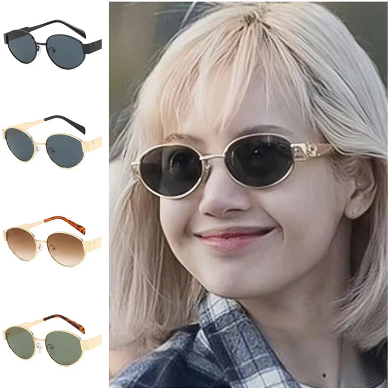 

Fashion Simplity Sun Glasses Anti-UV Spectacles Alloy Frame Eyeglasses Oval Google Retro Ornamental Hip Hop Sunglasses