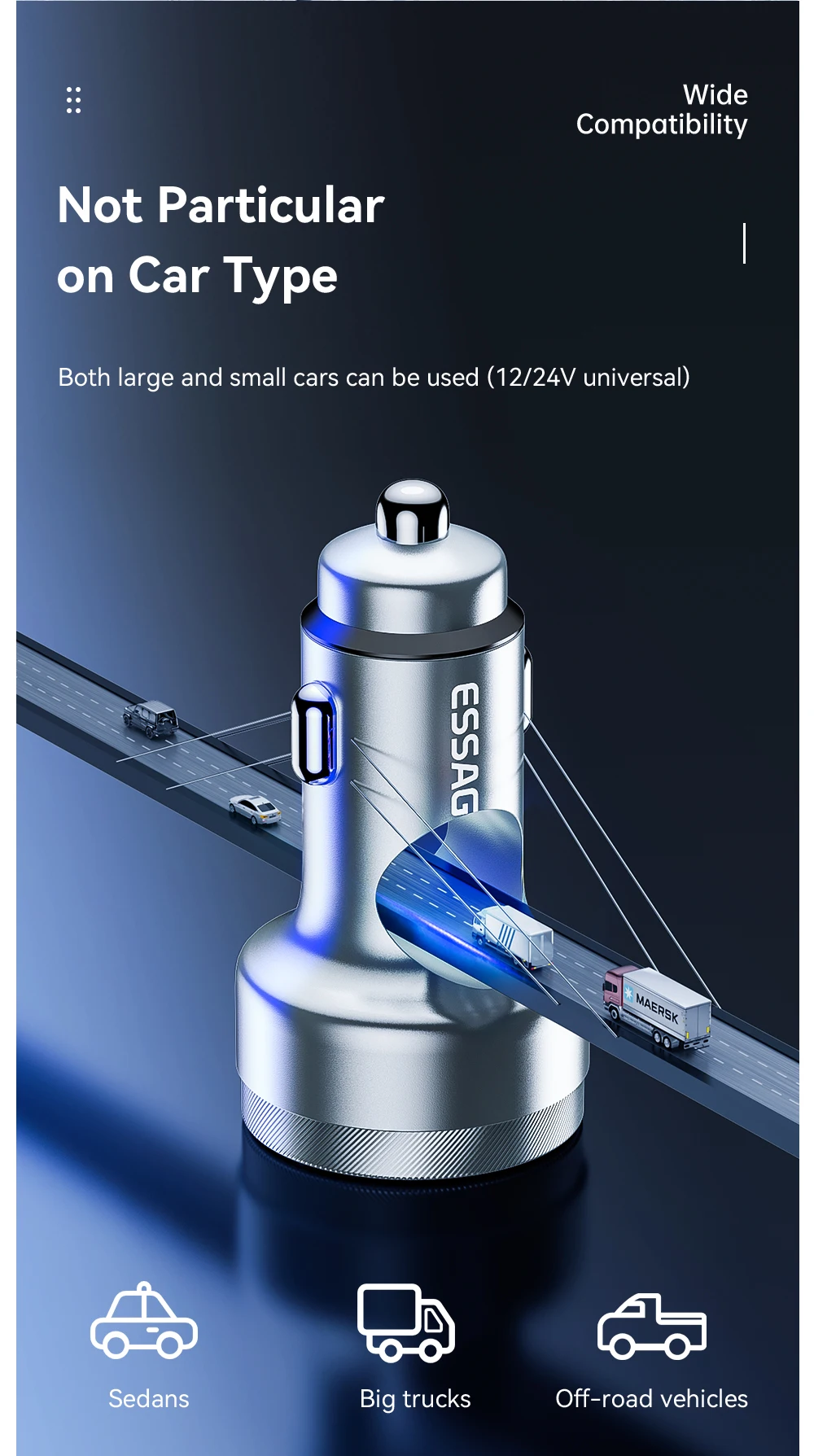 Essage 80W Car Charger USB Type C Dual Port USB Phone Charger PD Fast Charging For iPhone 13 Xiaomi Samsung iPad Laptops Tablets