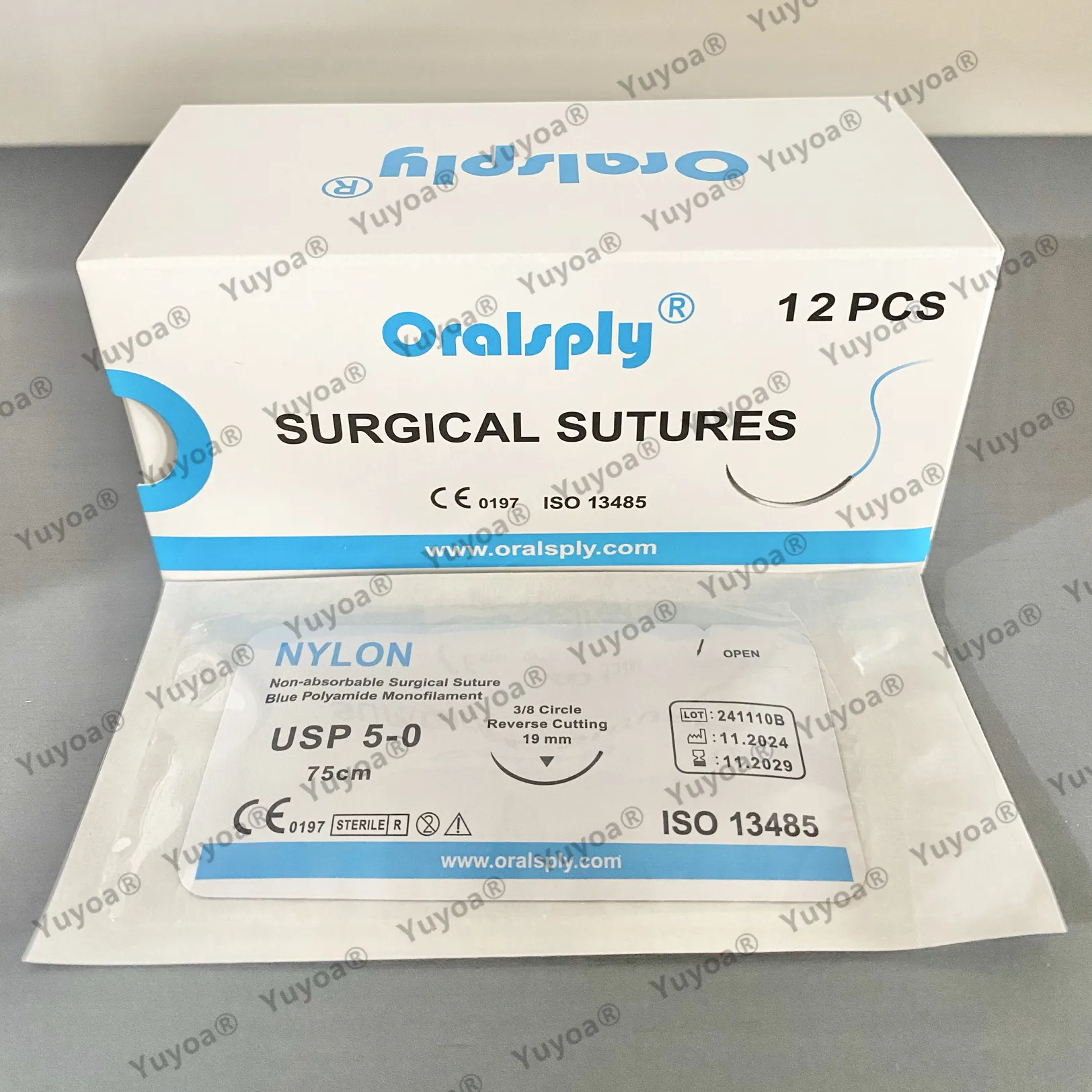 4x12pcs/box Non-Absorbable Dental Practice Suture Thread with Needle 75CM 3/0 4/0 5/0 Nylon/Silk/Polyester Teaching Exercises