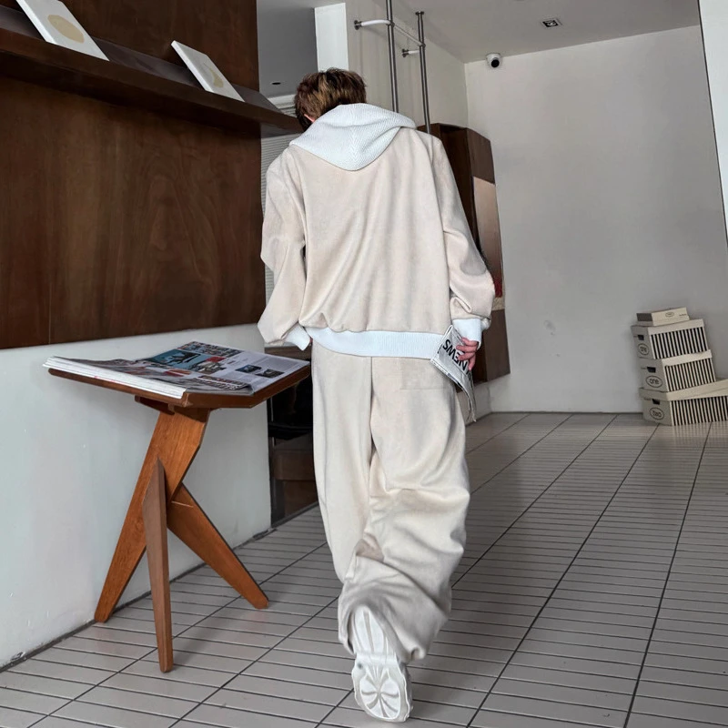 Männer der 2025 Herbst Neue High-End 2 stücke Lose Kontrast Farbe Spleißen Mit Kapuze Sweatshirts Sport Breite Bein Lange Hosen zwei-Stück Sets