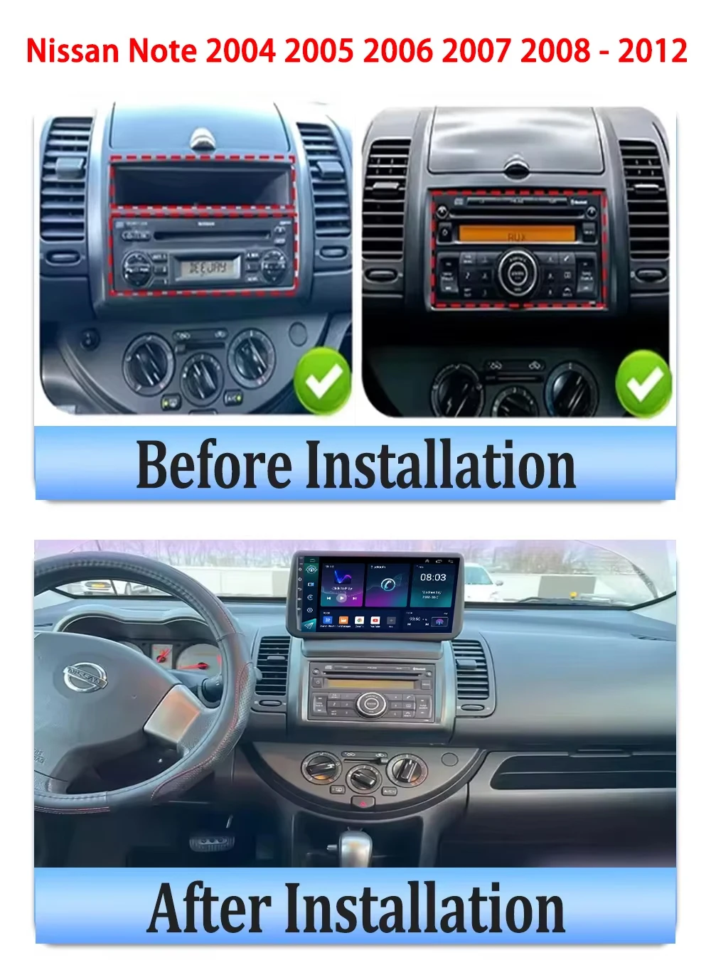 Cortex-A76 Octa-Core Android 16 For Nissan Note 2004 2005 2006 2007 2008 - 2012 Car Radio GPS Multimedia Player CPU HDR Wifi DVD
