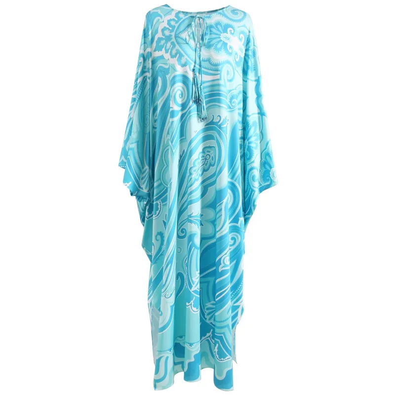 

luxury designer inspired Summer Women Print Blue Kaftan Dress With Jessy Silk In High Quality Loose Long Maxi Dresses 2023 New F