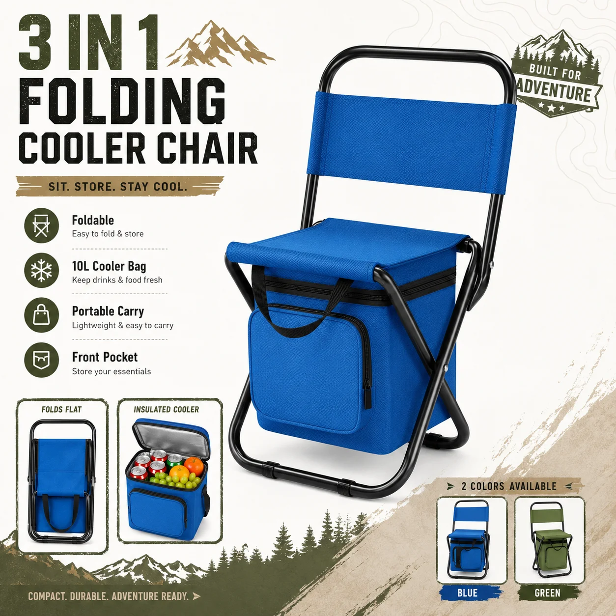 Portable Folding Chair Outdoor Camping Stool Fishing Seat Foldable Chair With Cooler Bag Multifunctional Travel Accessory