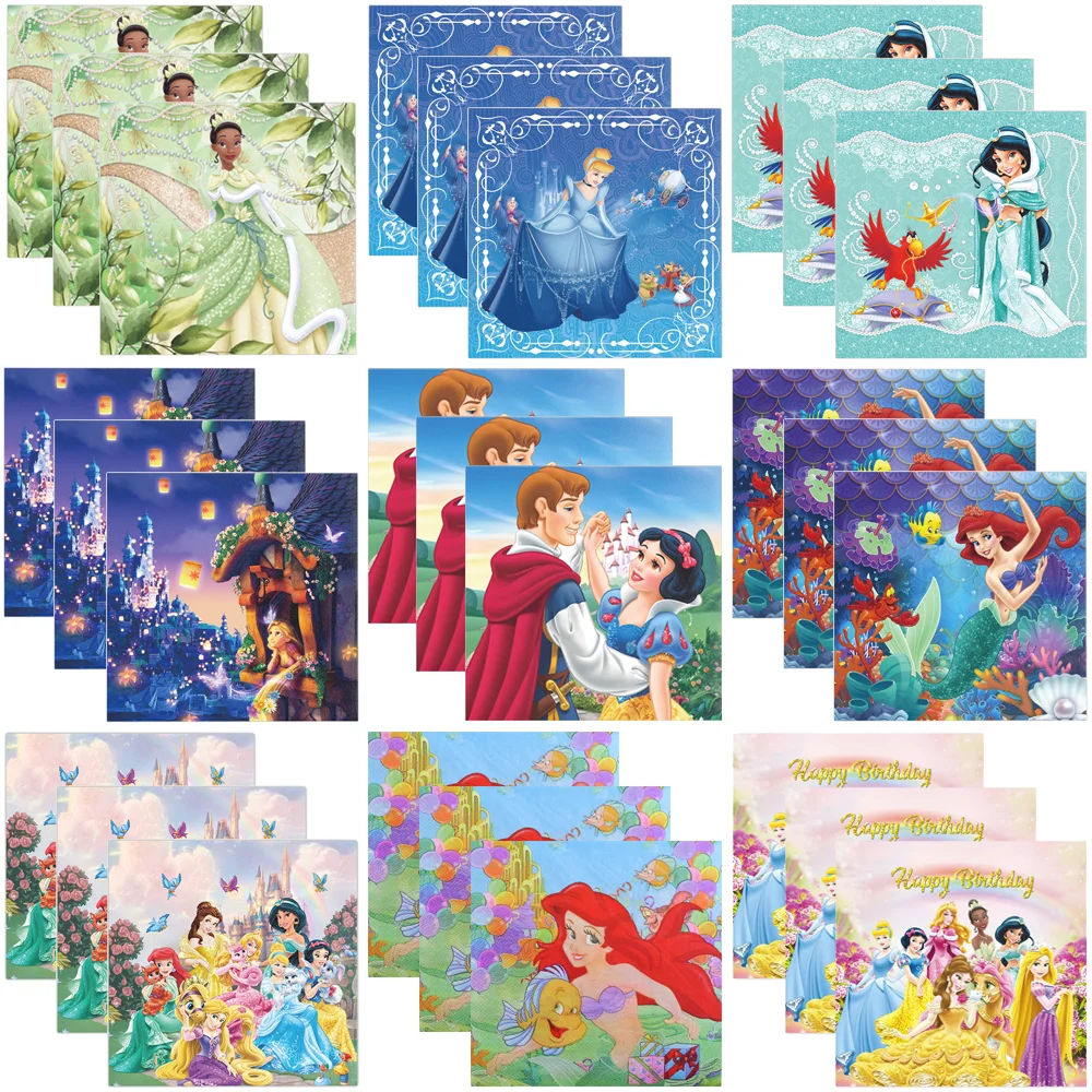 

Disposable Disney Princess Printed Table Dinner Tissue Napkin Paper Creative Handmade Belle Jasmine Party Decoration Supplies
