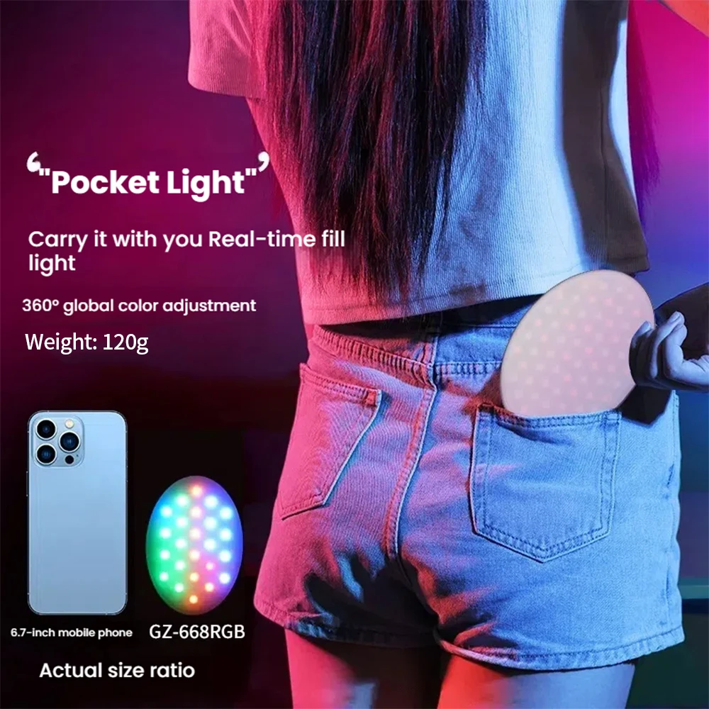 Lampu Mini RGB Ponsel Lampu Klip Lampu Self-timer Langsung 4000MAh Kecerahan Mode Multiwarna Portabel Dapat Diisi Ulang Dapat Disesuaikan