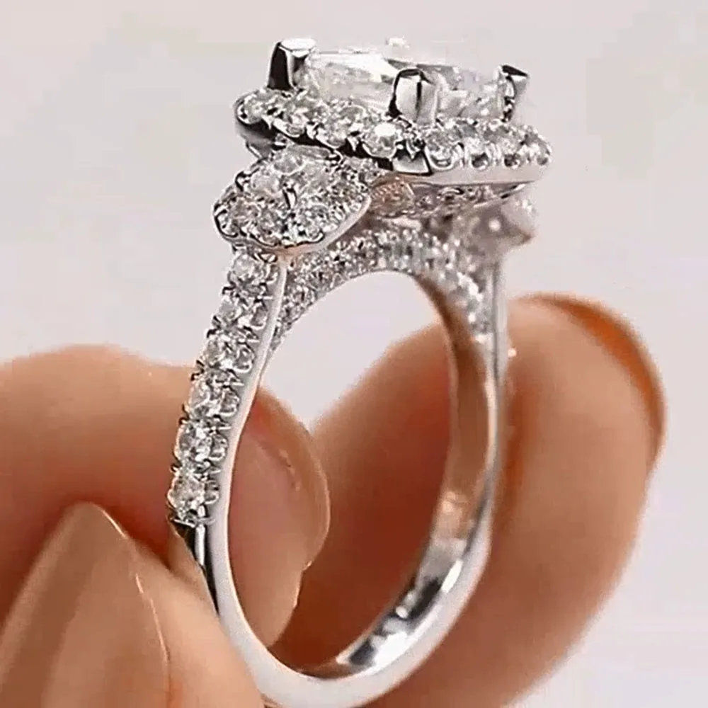 Custom Real Platinum PT950 Rings Women Engagement Anniversary Wedding Rings Princess Square Moissanite Diamond Rings Round
